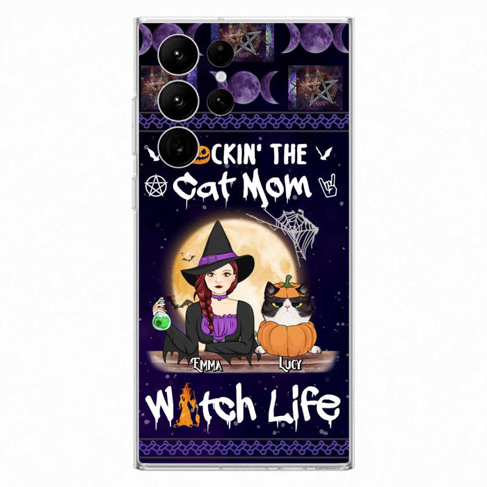 Custom Personalized Pet Witch Phone Case - Up to 4 Pets - Halloween Gift For Dog/ Cat Lover - Rockin' The Cat Mom & Witch Life - Case For iPhone And Samsung