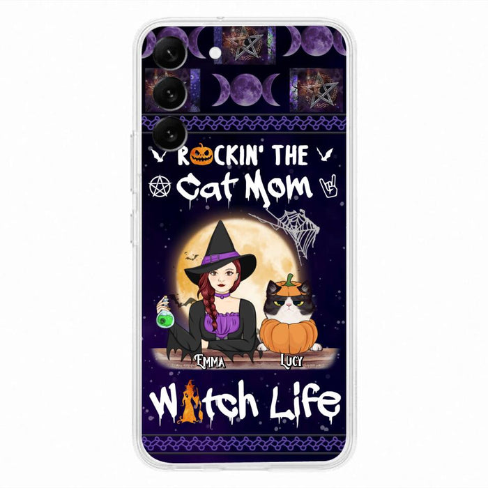 Custom Personalized Pet Witch Phone Case - Up to 4 Pets - Halloween Gift For Dog/ Cat Lover - Rockin' The Cat Mom & Witch Life - Case For iPhone And Samsung