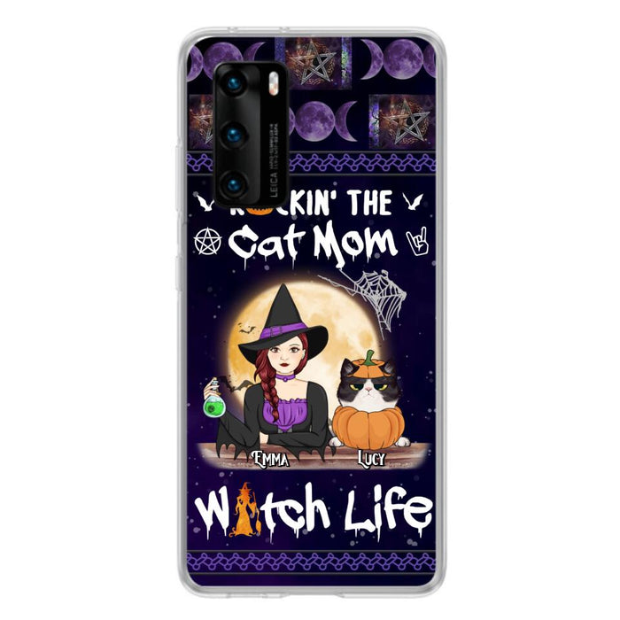 Custom Personalized Pet Witch Phone Case - Up to 4 Pets - Halloween Gift For Dog/ Cat Lover - Rockin' The Cat Mom & Witch Life - Case For Xiaomi, Oppo And Huawei