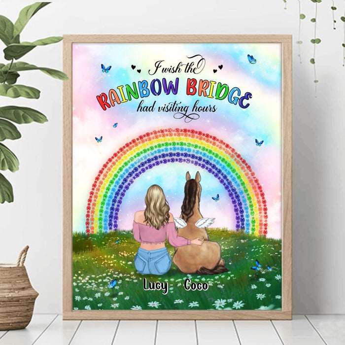 Custom Personalized Horse Memorial Poster - Upto 4 Horses - Memorial Gift For Horse Lover - I Wish The Rainbow Bridge Had Visiting Hours