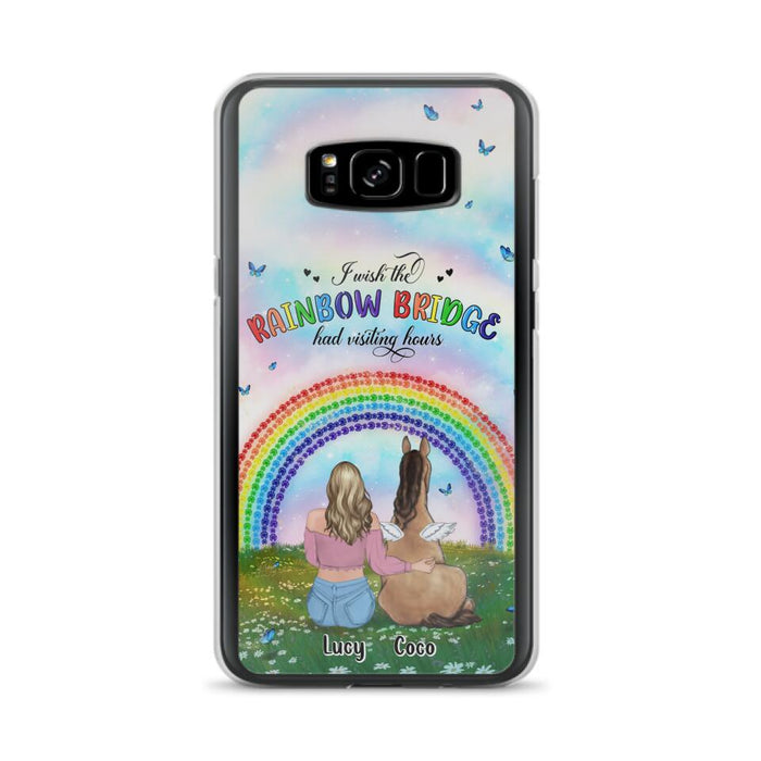 Custom Personalized Horse Memorial Phone Case - Upto 4 Horses - Memorial Gift For Horse Lover - I Wish The Rainbow Bridge Had Visiting Hours - Case For iPhone And Samsung