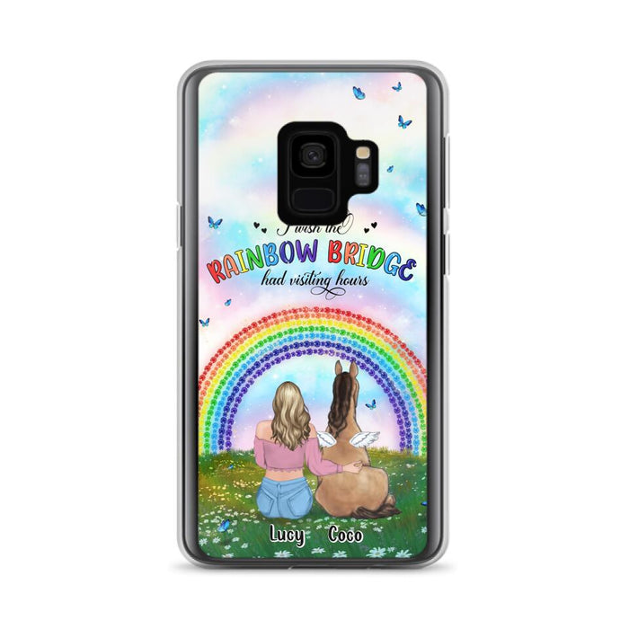 Custom Personalized Horse Memorial Phone Case - Upto 4 Horses - Memorial Gift For Horse Lover - I Wish The Rainbow Bridge Had Visiting Hours - Case For iPhone And Samsung