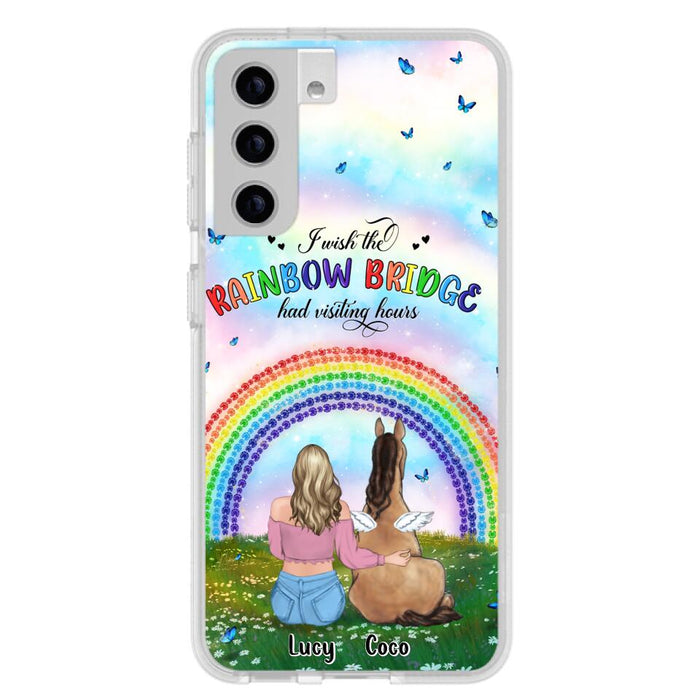 Custom Personalized Horse Memorial Phone Case - Upto 4 Horses - Memorial Gift For Horse Lover - I Wish The Rainbow Bridge Had Visiting Hours - Case For iPhone And Samsung