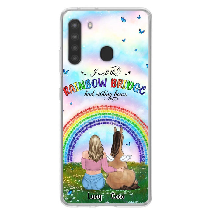 Custom Personalized Horse Memorial Phone Case - Upto 4 Horses - Memorial Gift For Horse Lover - I Wish The Rainbow Bridge Had Visiting Hours - Case For iPhone And Samsung