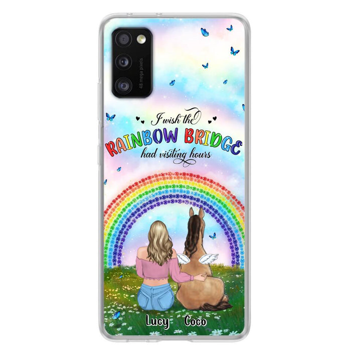 Custom Personalized Horse Memorial Phone Case - Upto 4 Horses - Memorial Gift For Horse Lover - I Wish The Rainbow Bridge Had Visiting Hours - Case For iPhone And Samsung