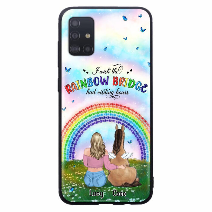 Custom Personalized Horse Memorial Phone Case - Upto 4 Horses - Memorial Gift For Horse Lover - I Wish The Rainbow Bridge Had Visiting Hours - Case For iPhone And Samsung