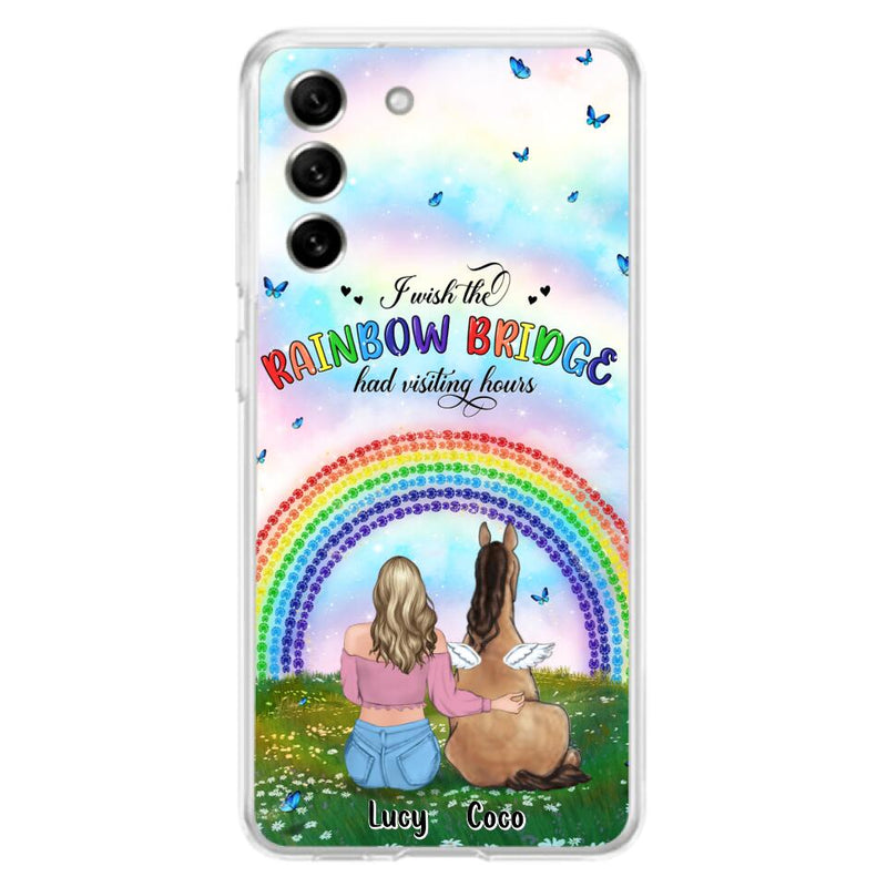 Custom Personalized Horse Memorial Phone Case - Upto 4 Horses - Memorial Gift For Horse Lover - I Wish The Rainbow Bridge Had Visiting Hours - Case For iPhone And Samsung