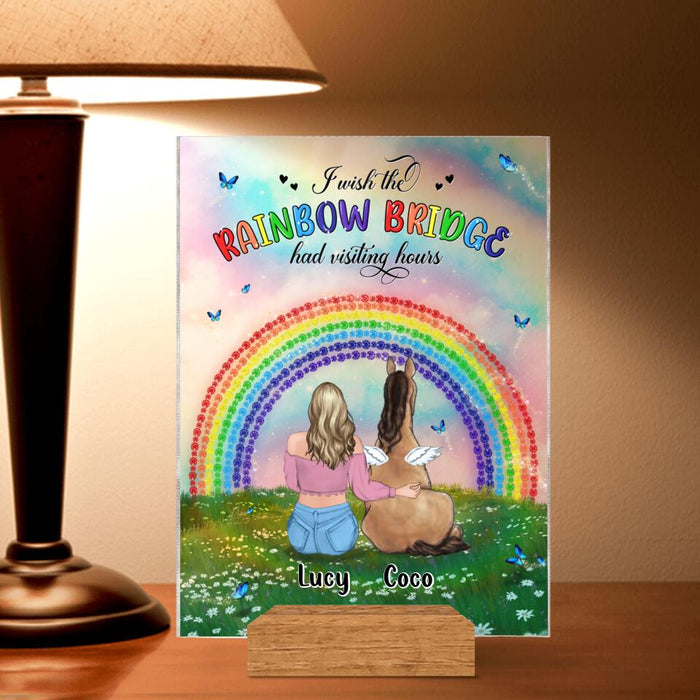 Custom Personalized Horse Memorial Acrylic Plaque - Upto 4 Horses - Memorial Gift For Horse Lover - I Wish The Rainbow Bridge Had Visiting Hours