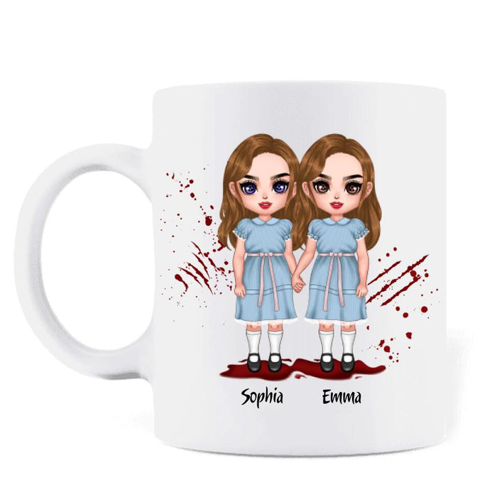 Custom Personalized Friends Coffee Mug - Upto 4 Girls - Halloween Gift For Friends/ Besties - Come Play With Us Forever And Ever