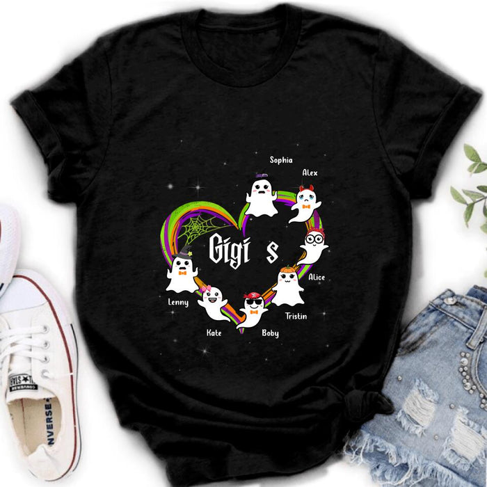 Custom Personalized Grandma & Grandkids Ghost T-shirt/Long Sleeve/ Sweatshirt/Hoodie - Up to 7 Grandkids - Halloween Gift for Grandma