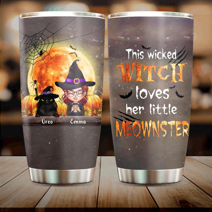 Custom Personalized Cat Witch Tumbler - Upto 5 Cats - Halloween Gift Idea For Cat Lovers - This Wicked Witch Loves Her Little Meownster