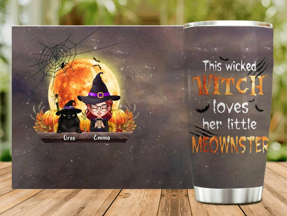 Custom Personalized Cat Witch Tumbler - Upto 5 Cats - Halloween Gift Idea For Cat Lovers - This Wicked Witch Loves Her Little Meownster