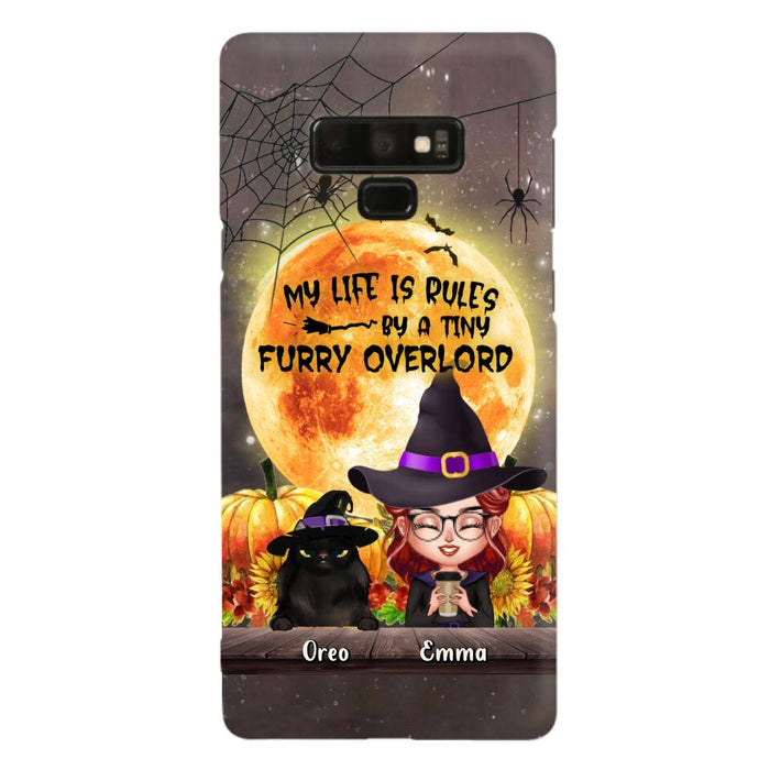 Custom Personalized Cat Witch Phone Case - Upto 5 Cats - Halloween Gift Idea For Cat Lovers - My Life Is Ruled By A Tiny Furry Overlord - Case For iPhone And Samsung