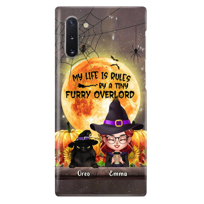 Custom Personalized Cat Witch Phone Case - Upto 5 Cats - Halloween Gift Idea For Cat Lovers - My Life Is Ruled By A Tiny Furry Overlord - Case For iPhone And Samsung