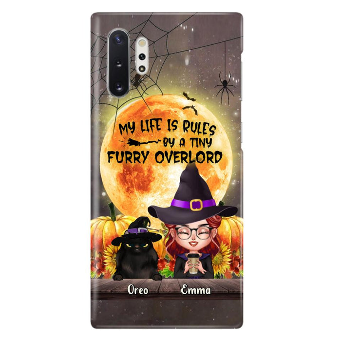 Custom Personalized Cat Witch Phone Case - Upto 5 Cats - Halloween Gift Idea For Cat Lovers - My Life Is Ruled By A Tiny Furry Overlord - Case For iPhone And Samsung