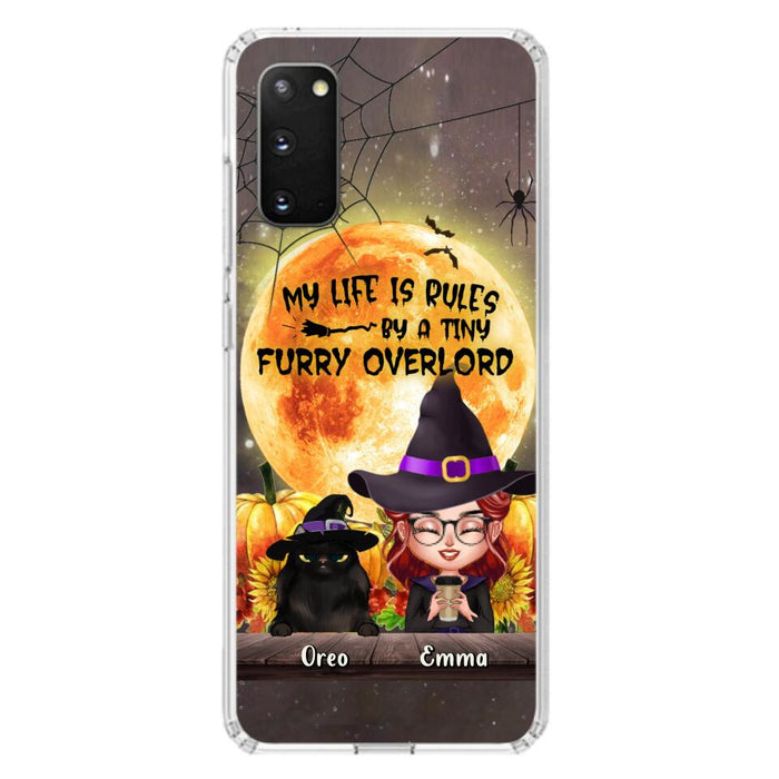 Custom Personalized Cat Witch Phone Case - Upto 5 Cats - Halloween Gift Idea For Cat Lovers - My Life Is Ruled By A Tiny Furry Overlord - Case For iPhone And Samsung