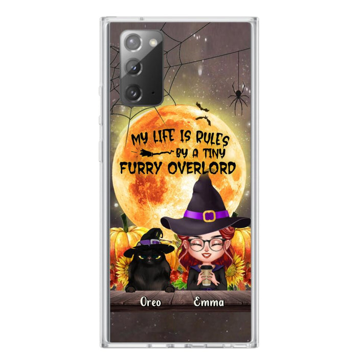 Custom Personalized Cat Witch Phone Case - Upto 5 Cats - Halloween Gift Idea For Cat Lovers - My Life Is Ruled By A Tiny Furry Overlord - Case For iPhone And Samsung