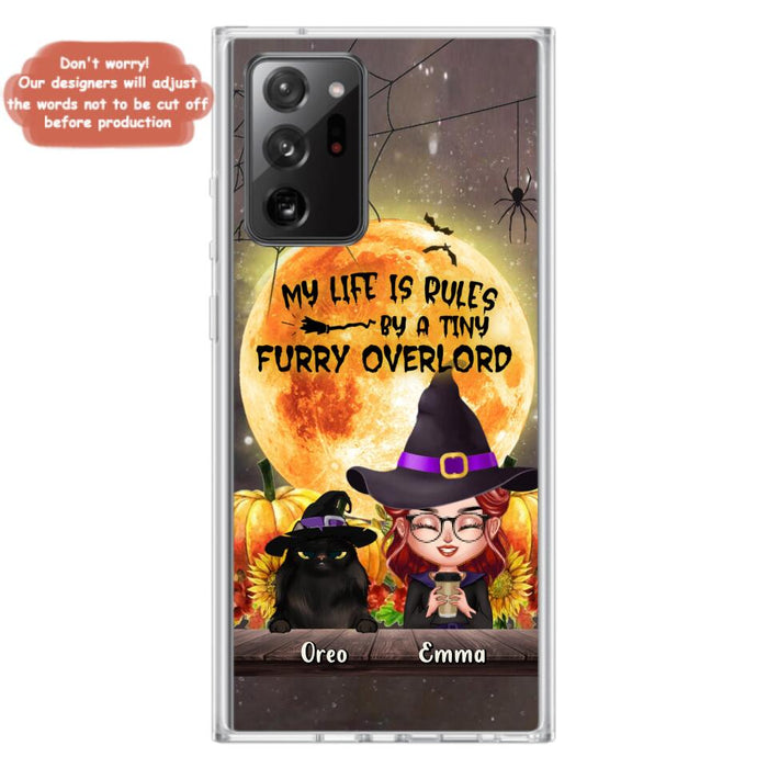 Custom Personalized Cat Witch Phone Case - Upto 5 Cats - Halloween Gift Idea For Cat Lovers - My Life Is Ruled By A Tiny Furry Overlord - Case For iPhone And Samsung