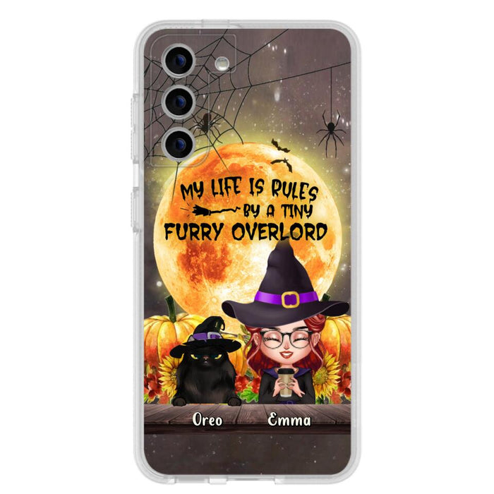 Custom Personalized Cat Witch Phone Case - Upto 5 Cats - Halloween Gift Idea For Cat Lovers - My Life Is Ruled By A Tiny Furry Overlord - Case For iPhone And Samsung