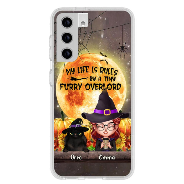 Custom Personalized Cat Witch Phone Case - Upto 5 Cats - Halloween Gift Idea For Cat Lovers - My Life Is Ruled By A Tiny Furry Overlord - Case For iPhone And Samsung