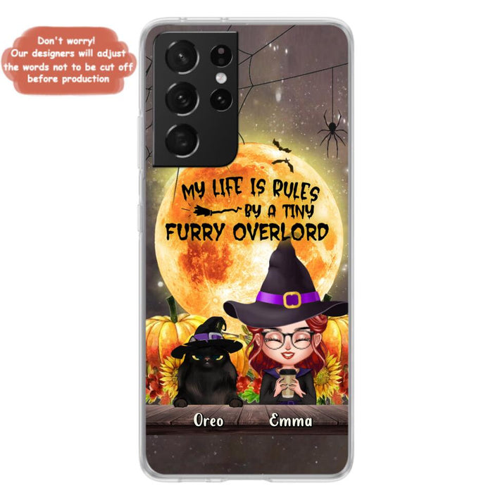 Custom Personalized Cat Witch Phone Case - Upto 5 Cats - Halloween Gift Idea For Cat Lovers - My Life Is Ruled By A Tiny Furry Overlord - Case For iPhone And Samsung