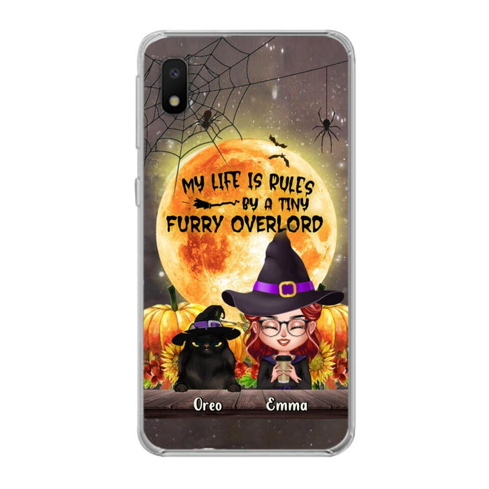 Custom Personalized Cat Witch Phone Case - Upto 5 Cats - Halloween Gift Idea For Cat Lovers - My Life Is Ruled By A Tiny Furry Overlord - Case For iPhone And Samsung