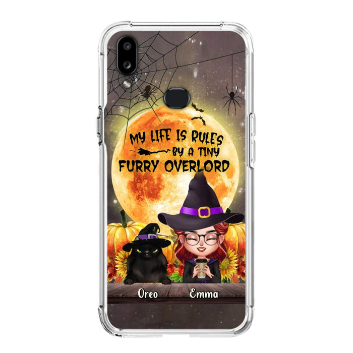 Custom Personalized Cat Witch Phone Case - Upto 5 Cats - Halloween Gift Idea For Cat Lovers - My Life Is Ruled By A Tiny Furry Overlord - Case For iPhone And Samsung