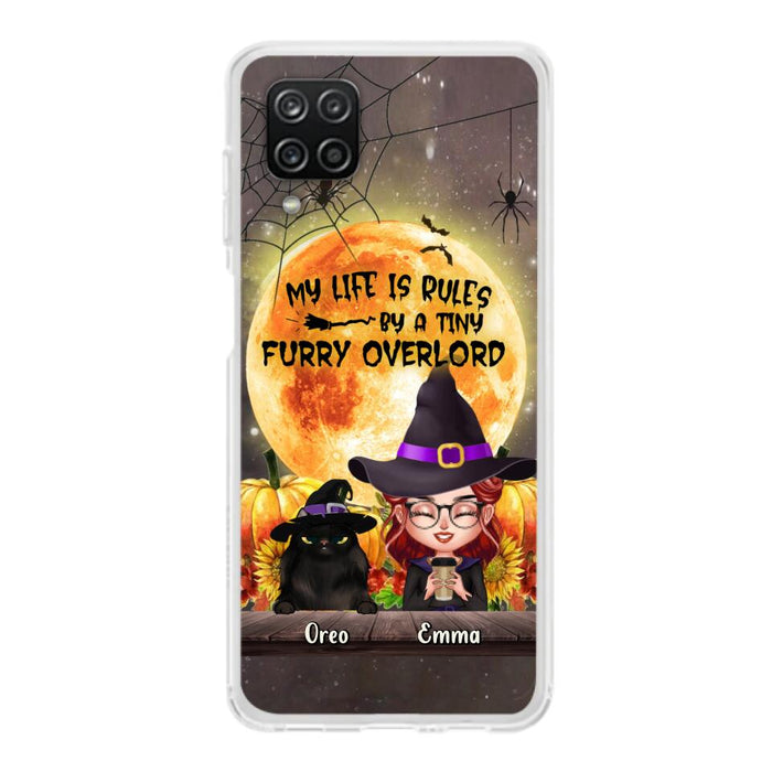 Custom Personalized Cat Witch Phone Case - Upto 5 Cats - Halloween Gift Idea For Cat Lovers - My Life Is Ruled By A Tiny Furry Overlord - Case For iPhone And Samsung