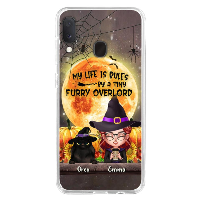 Custom Personalized Cat Witch Phone Case - Upto 5 Cats - Halloween Gift Idea For Cat Lovers - My Life Is Ruled By A Tiny Furry Overlord - Case For iPhone And Samsung