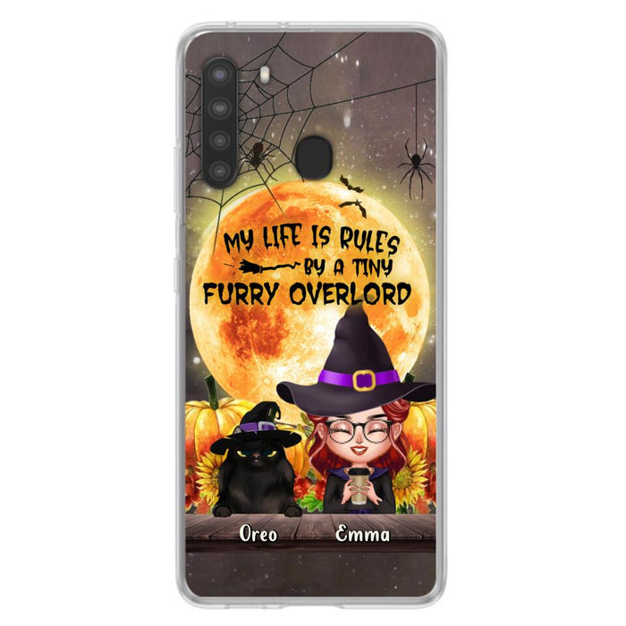 Custom Personalized Cat Witch Phone Case - Upto 5 Cats - Halloween Gift Idea For Cat Lovers - My Life Is Ruled By A Tiny Furry Overlord - Case For iPhone And Samsung