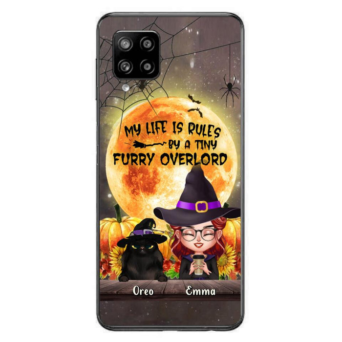 Custom Personalized Cat Witch Phone Case - Upto 5 Cats - Halloween Gift Idea For Cat Lovers - My Life Is Ruled By A Tiny Furry Overlord - Case For iPhone And Samsung