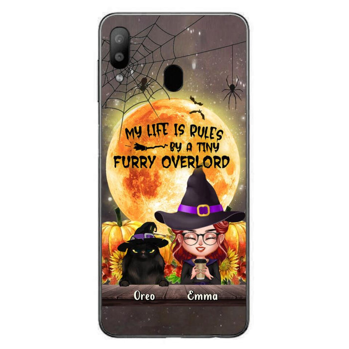 Custom Personalized Cat Witch Phone Case - Upto 5 Cats - Halloween Gift Idea For Cat Lovers - My Life Is Ruled By A Tiny Furry Overlord - Case For iPhone And Samsung