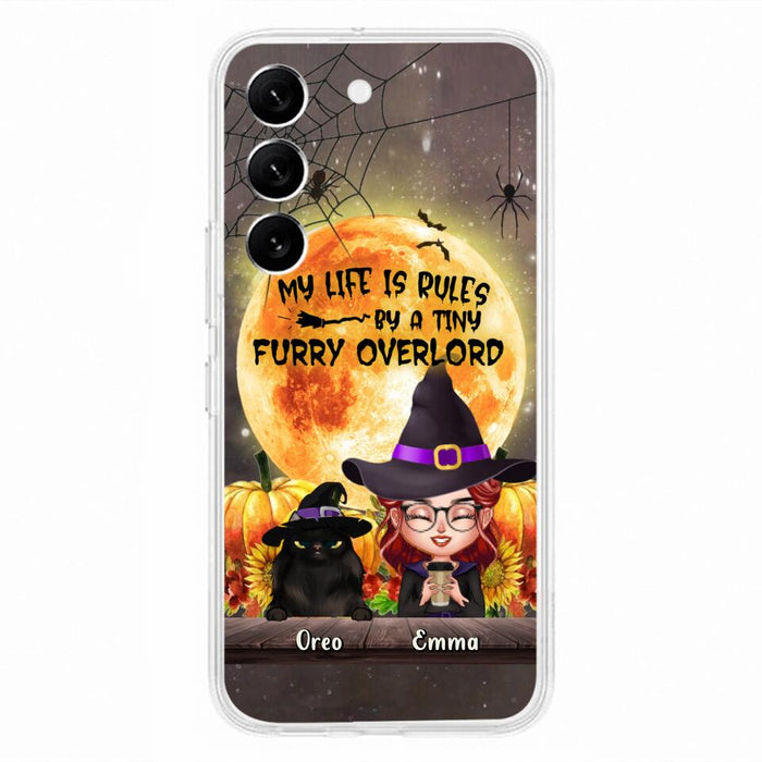 Custom Personalized Cat Witch Phone Case - Upto 5 Cats - Halloween Gift Idea For Cat Lovers - My Life Is Ruled By A Tiny Furry Overlord - Case For iPhone And Samsung