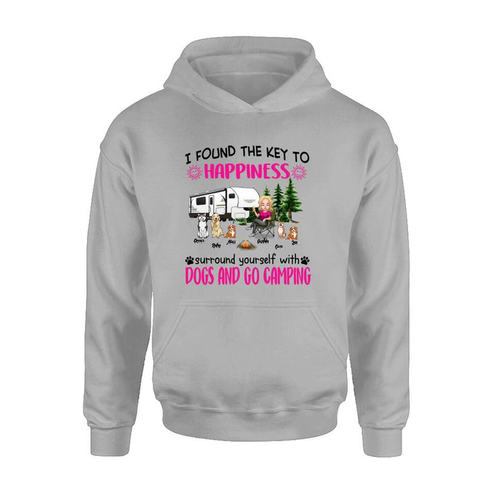 Custom Personalized Dog Camping Queen Shirt/ Pullover Hoodie - Upto 5 Dogs - Gift Idea For Dog Lovers/ Mother's Day - I Found The Key To Happiness