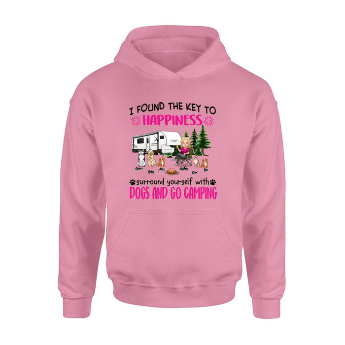 Custom Personalized Dog Camping Queen Shirt/ Pullover Hoodie - Upto 5 Dogs - Gift Idea For Dog Lovers/ Mother's Day - I Found The Key To Happiness