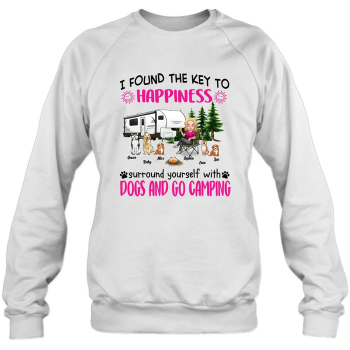 Custom Personalized Dog Camping Queen Shirt/ Pullover Hoodie - Upto 5 Dogs - Gift Idea For Dog Lovers/ Mother's Day - I Found The Key To Happiness