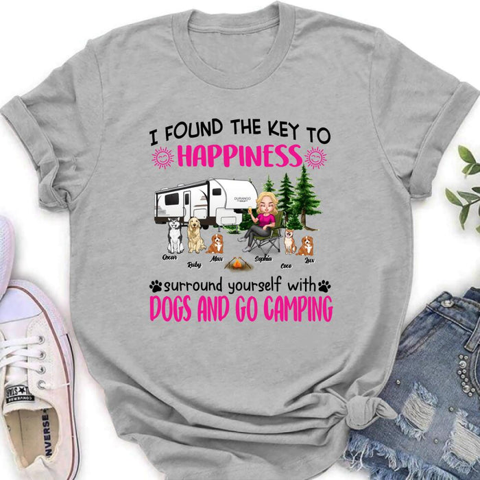 Custom Personalized Dog Camping Queen Shirt/ Pullover Hoodie - Upto 5 Dogs - Gift Idea For Dog Lovers/ Mother's Day - I Found The Key To Happiness