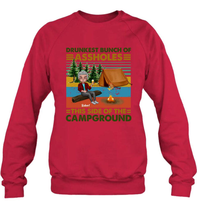 Custom Personalized Camping Shirt/ Pullover Hoodie - Gift Idea For Friends/ Camping Lover - Up to 5 People - Drunkest Bunch Of Assholes This Side Of The Campground