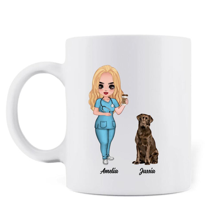 Custom Personalized Nurse Dog Mom Coffee Mug - Upto 5 Dogs - Gift Idea For Dog Lovers - Easily Distracted By Dogs And Big Veins