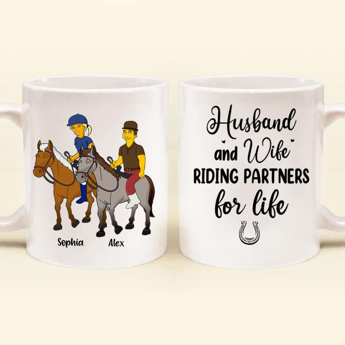 Custom Personalized Horseback Riding Cartoon Portrait From Photo Coffee Mug - Gift Idea For Couple/ Riding Lover - Husband And Wife Riding Partners For Life