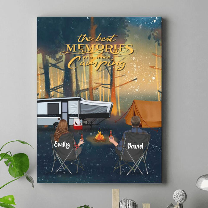 Custom Personalized Night Camping Canvas - Couple/ Parents With Upto 3 Kids And 4 Pets - Best Gift For Camping Lover - The Best Memories Are Made Camping