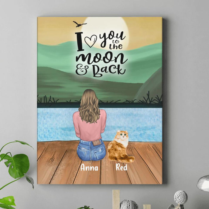 Custom Personalized Pet Mom Canvas - Upto 4 Pets - Best Gift For Dog/ Cat Lover - I Love You To The Moon And Back