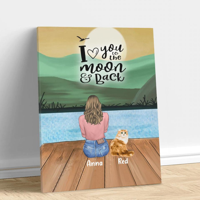 Custom Personalized Pet Mom Canvas - Upto 4 Pets - Best Gift For Dog/ Cat Lover - I Love You To The Moon And Back