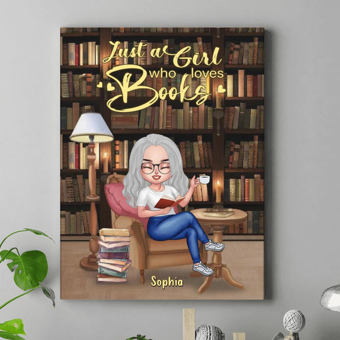 Custom Personalized Reading Book Girl Vertical Canvas - Gift For Reading Lovers - Just One More Chapter