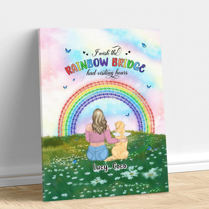 Custom Personalized Dog, Cat Memorial Canvas - Upto 4 Pets - Memorial Gift For Dog/ Cat Lover - I Wish The Rainbow Bridge Had Visiting Hours