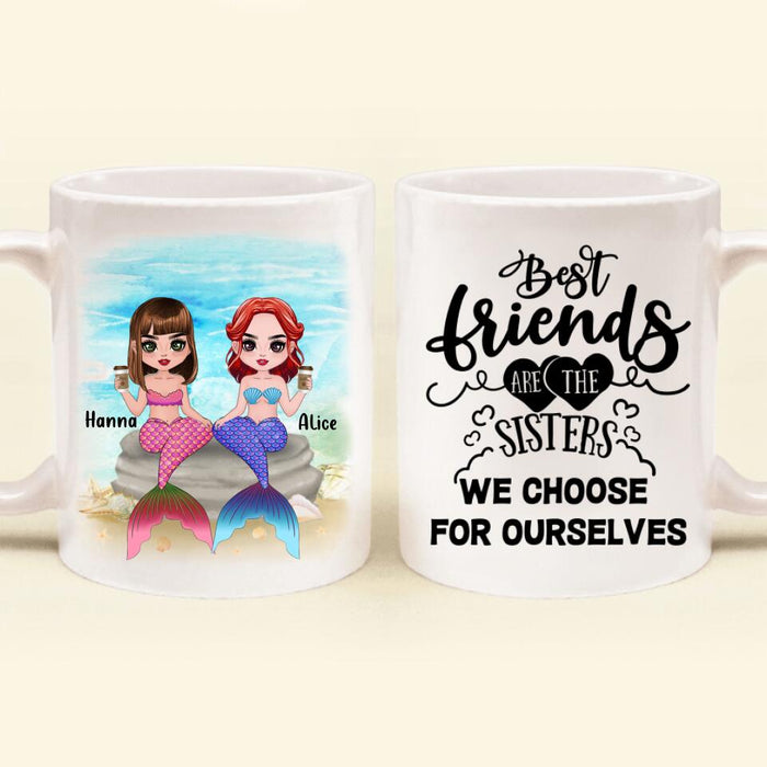 Custom Personalized Mermaid Friends/ Sisters Coffee Mug - Gift Idea For Mermaid Lover - Upto 4 Mermaids - Best Friends Are The Sisters We Choose For Ourselves