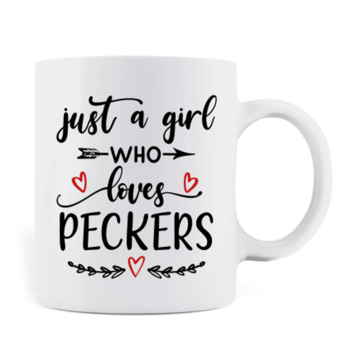 Custom Personalized Chickens Mug - Up to 5 Chickens - Just A Girl Who Loves Peckers