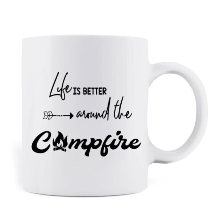 Custom Personalized New Camping Coffee Mug - Couple/ Parents With Upto 2 Kids And 3 Pets - Gift For Camping Lover - Life Is Better Around The Campfire