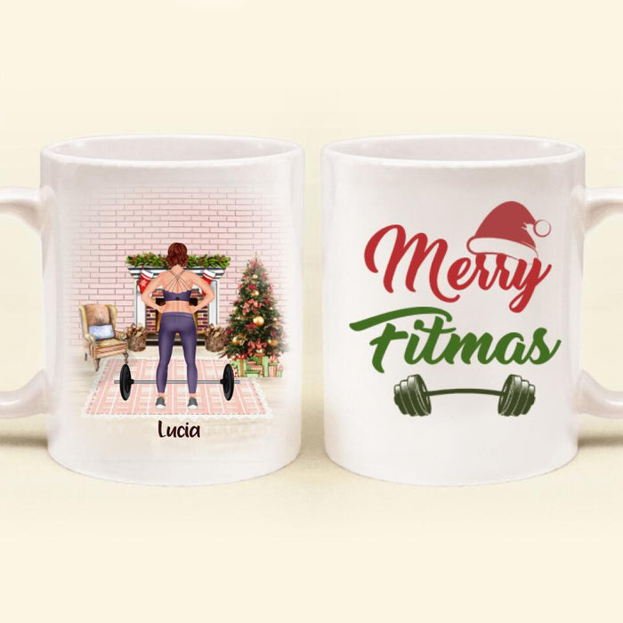 Custom Personalized Workout Mug - Upto 2 Pets - Best Gift For Friend/Pet Lover - Merry Fitmas