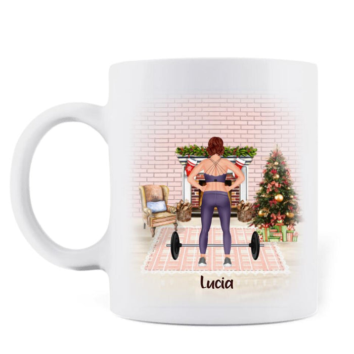 Custom Personalized Workout Mug - Upto 2 Pets - Best Gift For Friend/Pet Lover - Merry Fitmas